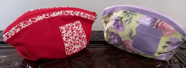 le ptit univers de sylvia, couture, pochette, mauve, rouge, fleurs, tissu, création, travail artisanal
