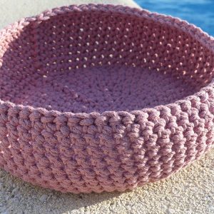 le p'tit univers de sylvia, crochet, corbeille, artisanat,fait main, coton, rose