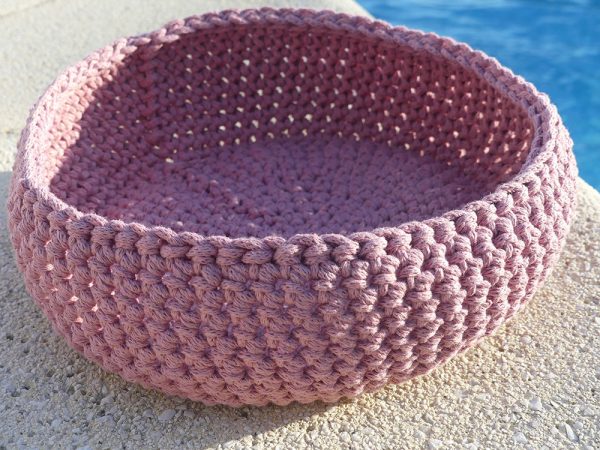 le p'tit univers de sylvia, crochet, corbeille, artisanat,fait main, coton, rose